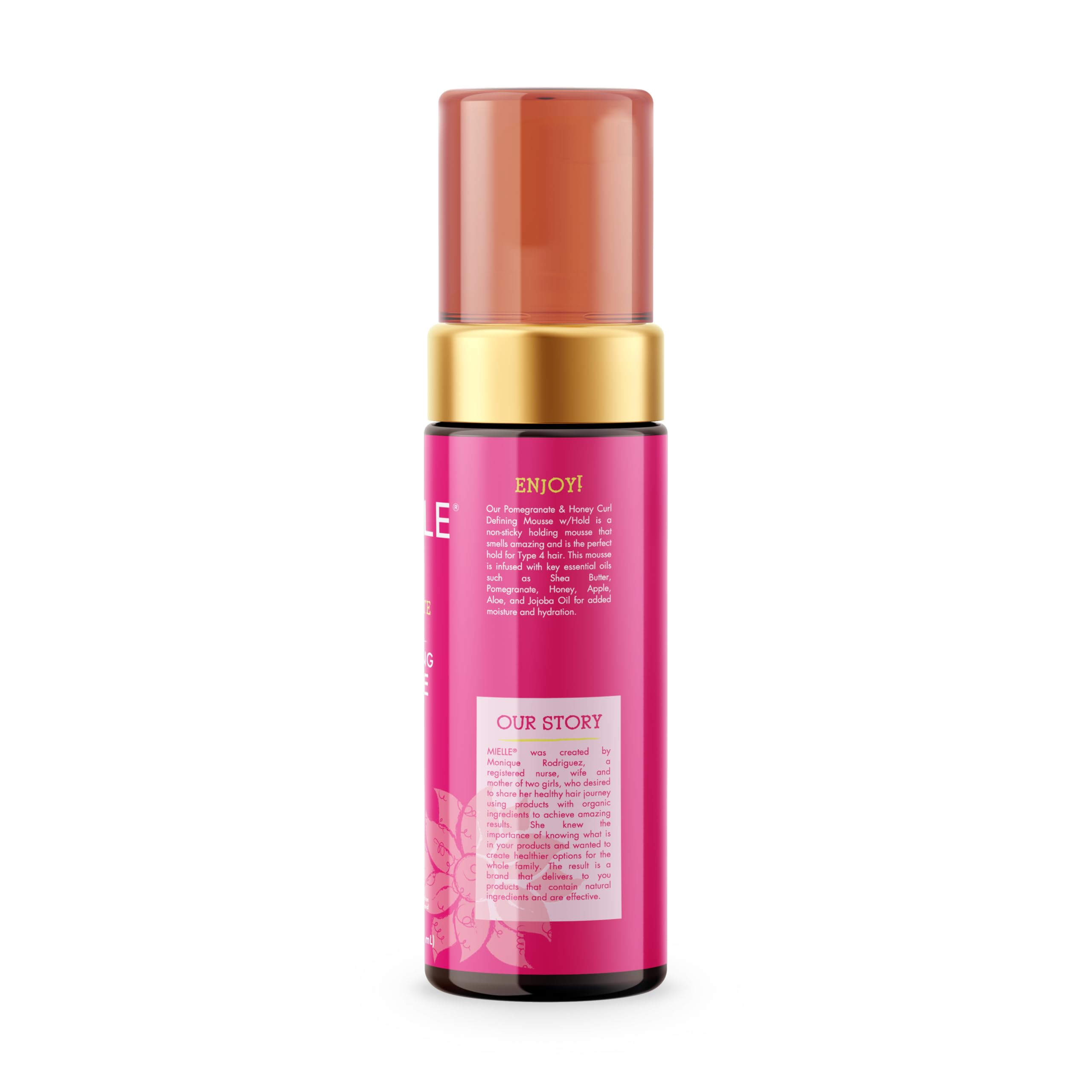 Mielle Organics granada y miel mousse: definicion duradera con textura ligera.
