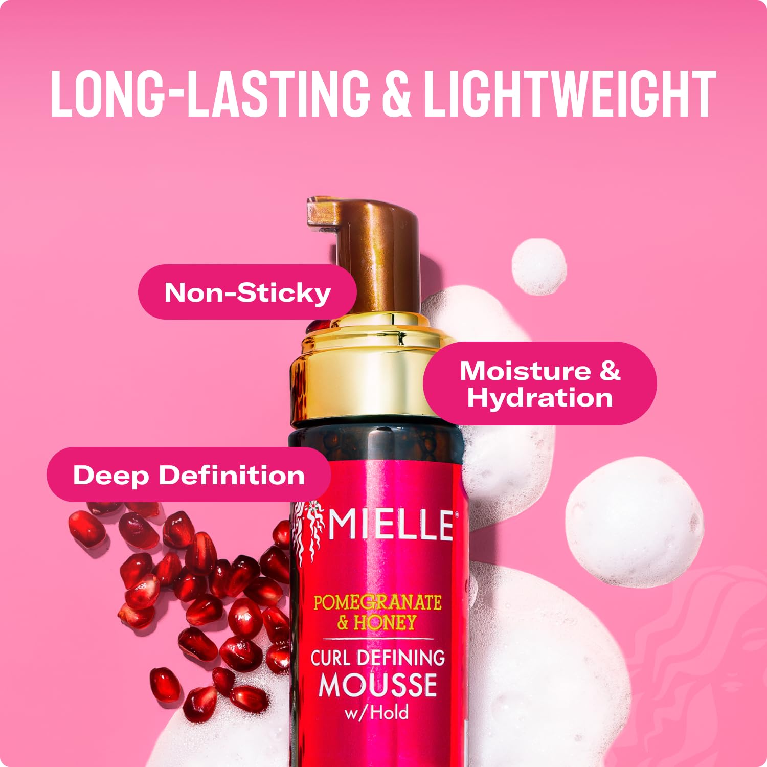 Mielle Organics granada y miel mousse: textura no pegajosa para mayor comodidad.