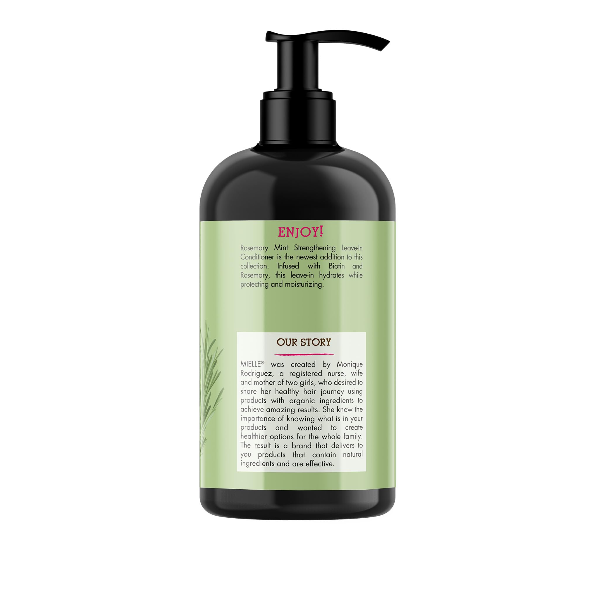 Rutina leave-in de Mielle Organics romero-menta para desenredar y definir rizos.