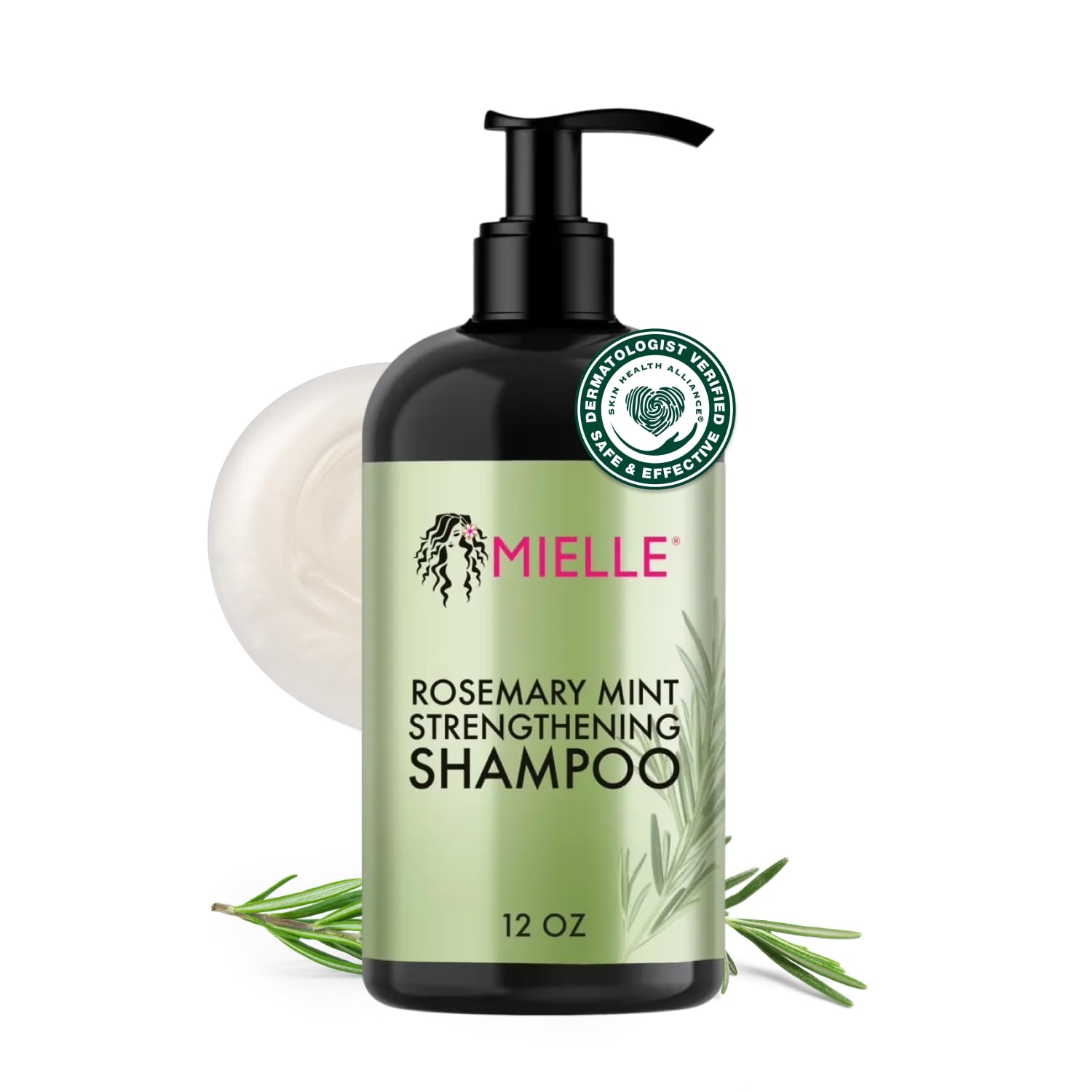 Frasco de Mielle Organics Rosemary Mint Shampoo para limpieza suave.