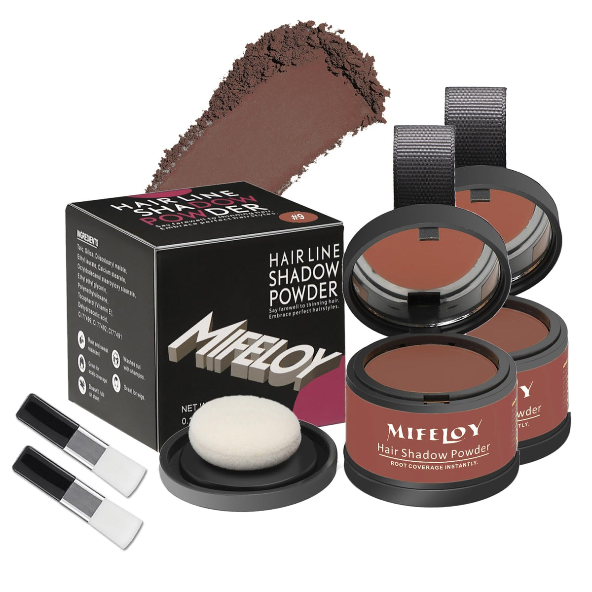 Mifeloy dos piezas polvos sombra raices cabello, cobertura rápida y natural.