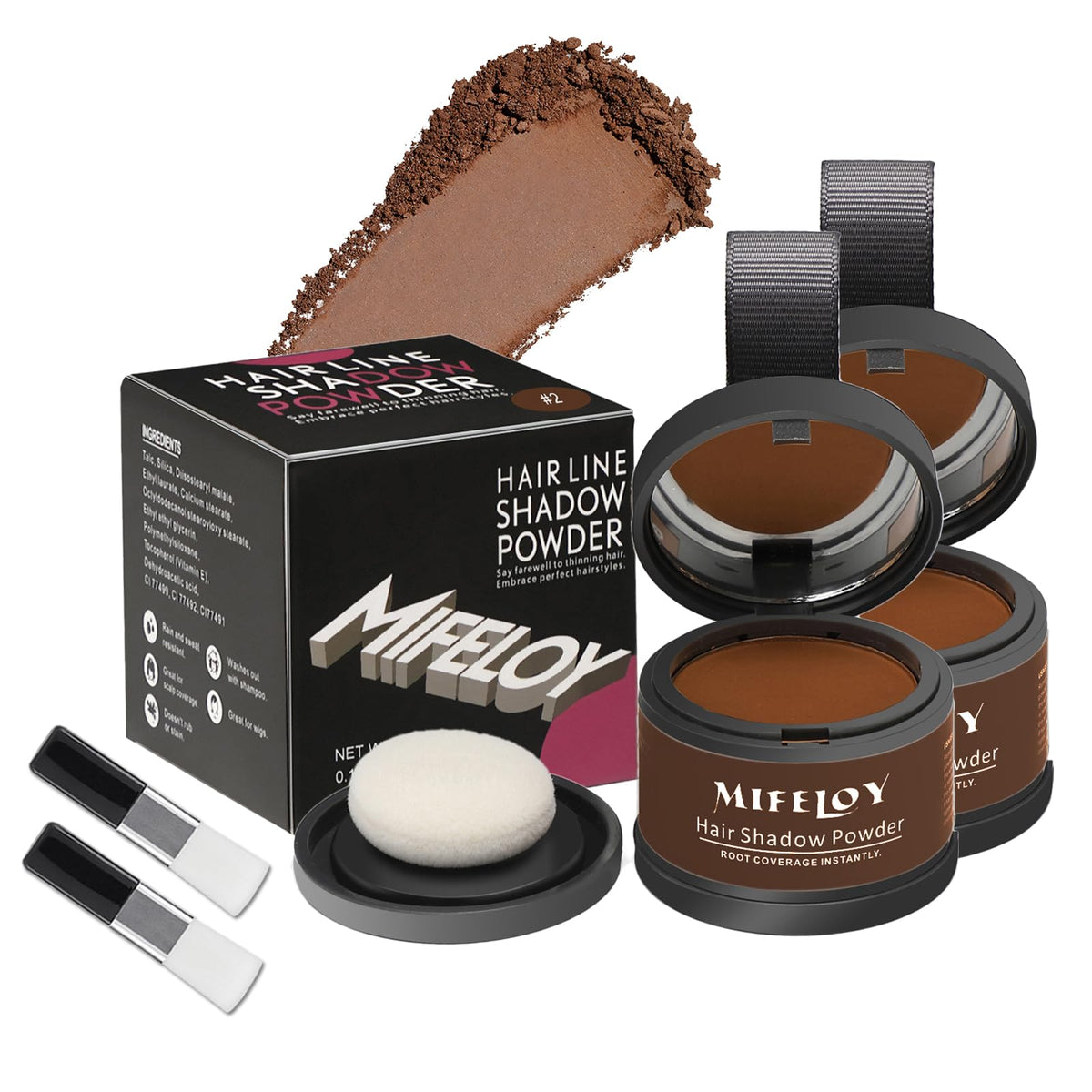 Mifeloy polvo cubridor de raíces marrón medio para un acabado natural y rápido.