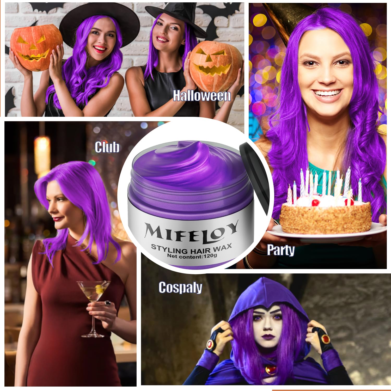 Mifeloy Cera Violeta: uso temporal para festividades, fácil de quitar.