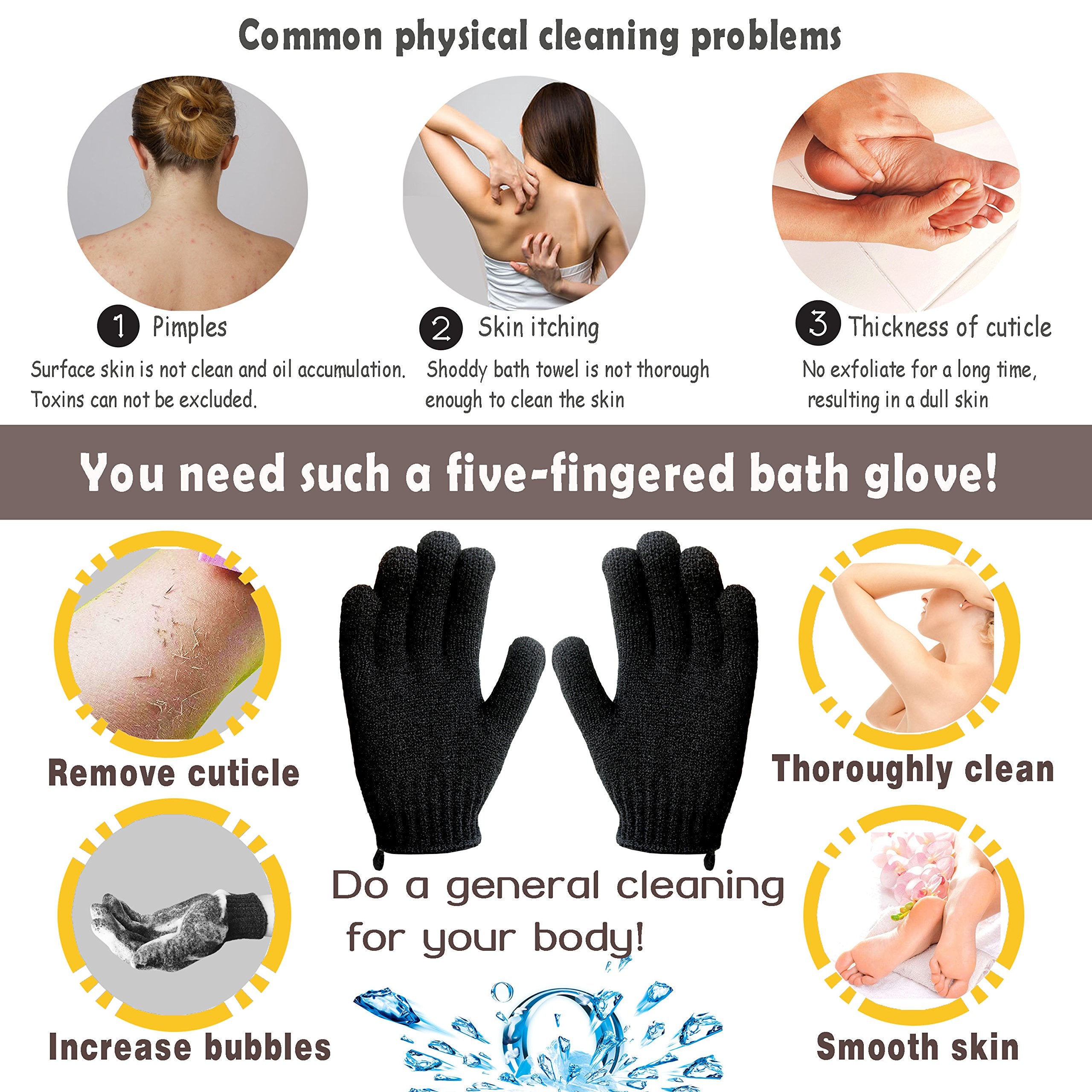 MIG4U guante exfoliante para ducha, sesión de exfoliación y masaje corporal.