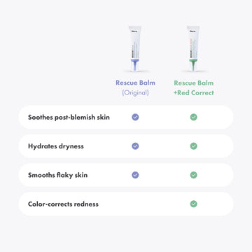 Pantenol en bálsamo de rescate alivia la piel seca tras imperfección.