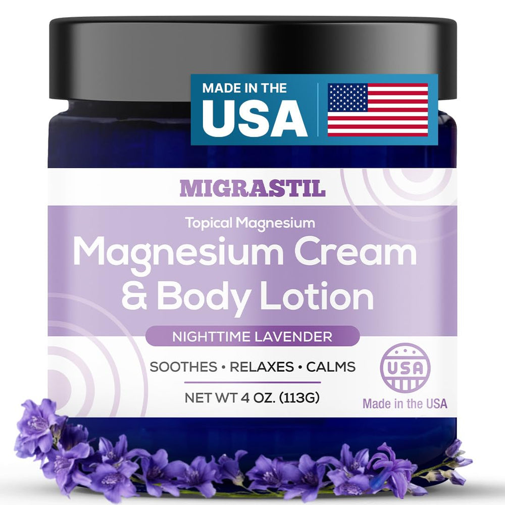 MIGRASTIL crema de magnesio nocturna con lavanda, 250 mg por dosis para alivio suave.