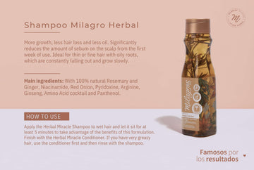 Milagros Shampoo Romero fortalece folículos y promueve crecimiento saludable.