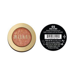 Milani Baked Blush Rosa d'Oro, demostración de aplicación suave en la mejilla.