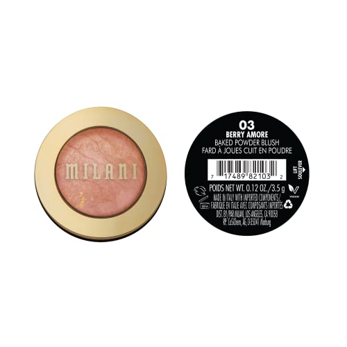 Milani Baked Blush Berry Amore, acabado luminoso para resaltar pómulos.