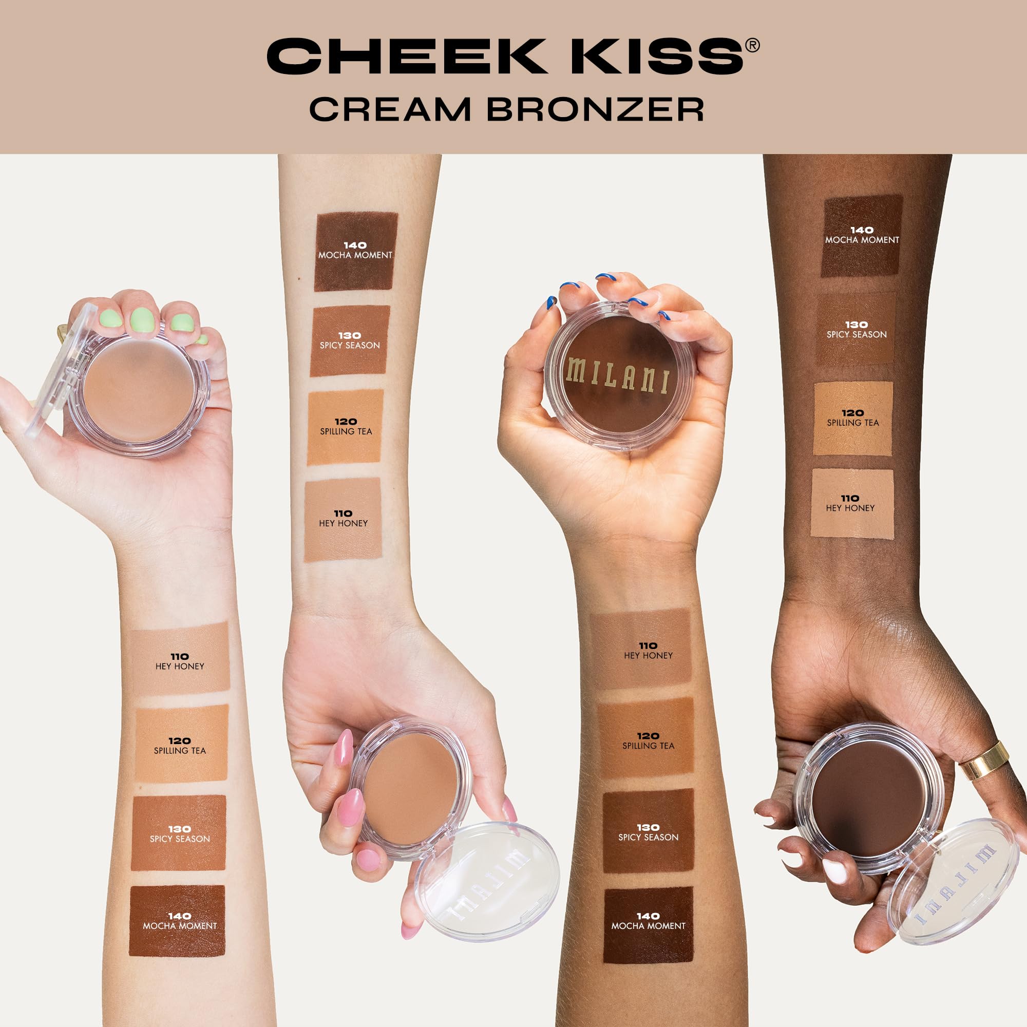Milani Cheek Kiss crema bronceador Spilling Tea, textura cremosa que se funde.