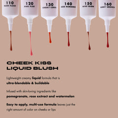 Milani Cheek Kiss Liquid Blush Rose Romance, textura ligera para difuminar sin esfuerzo.
