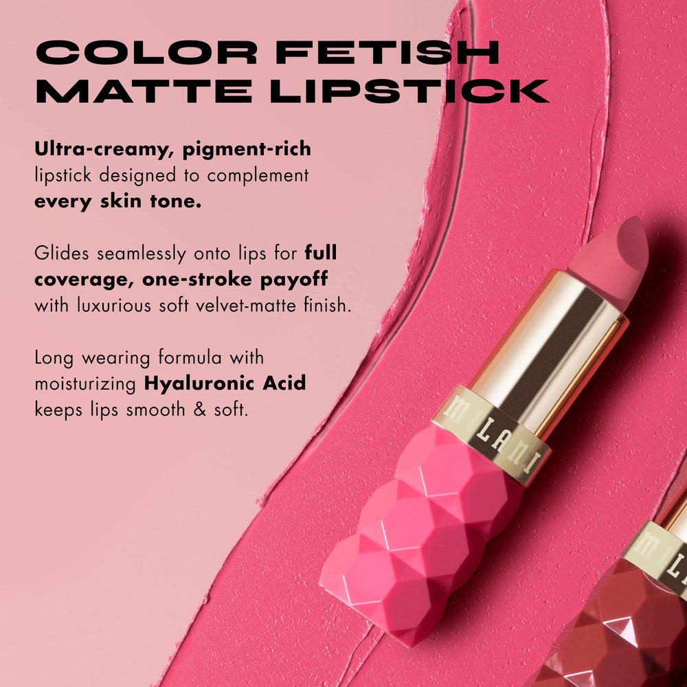 Aplicación suave de Milani Color Fetish Lipstick Secret para color inmediato.