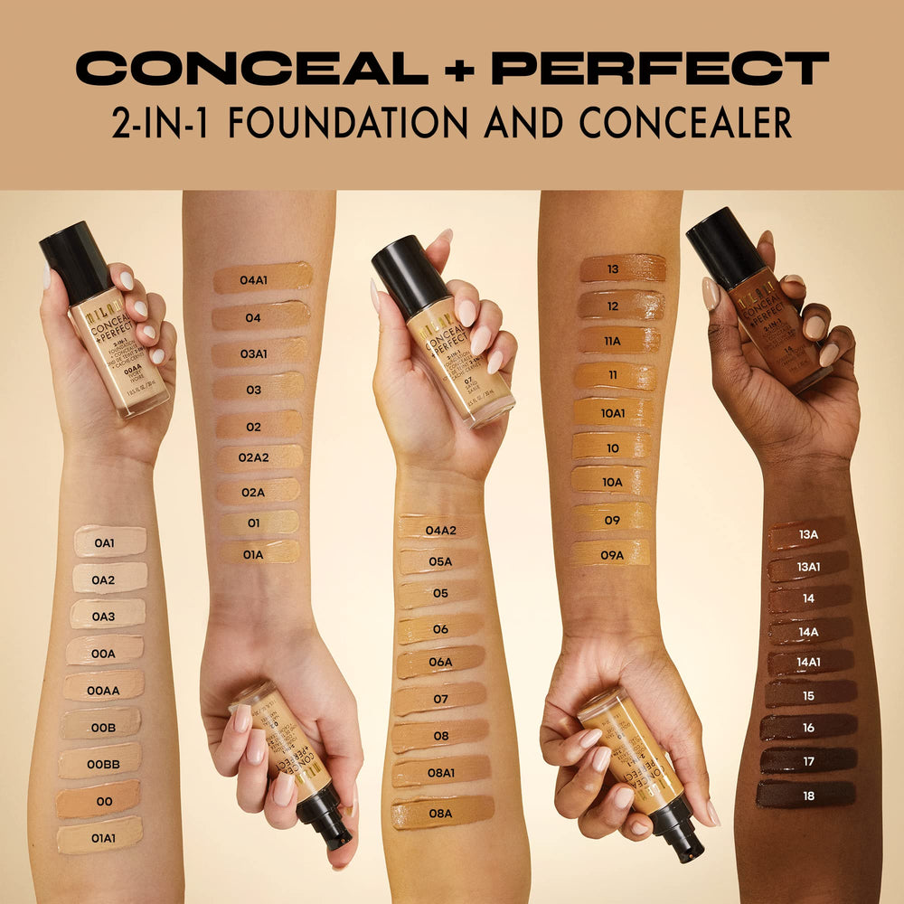 Milani Conceal + Perfect: 45 tonos disponibles para adaptar el tono de piel.