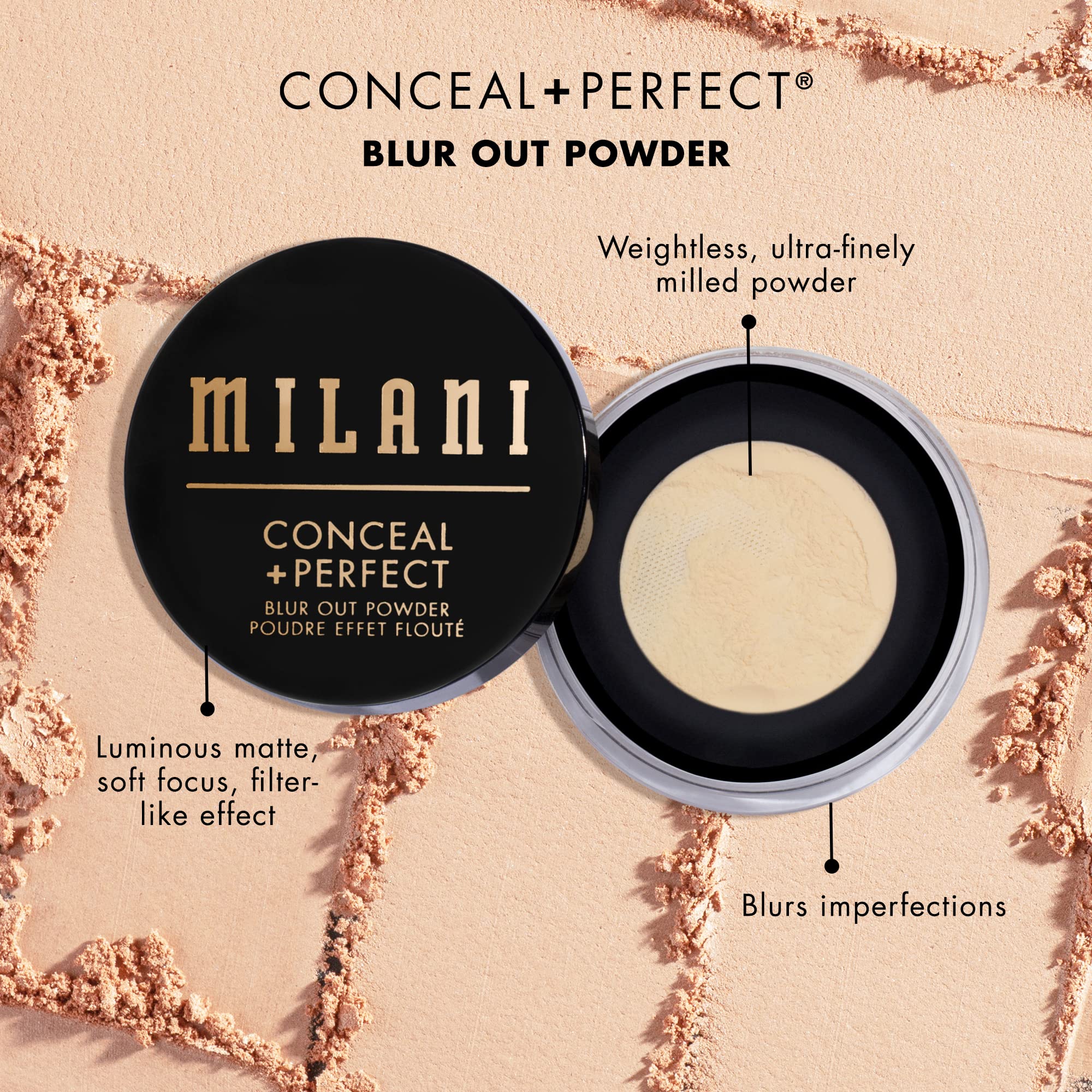 Milani Conceal + Perfect Setting Powder aplicación suave con brocha