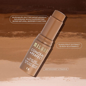 Milani Conceal + Perfect Skin Tint Stick: acabado mate suave y natural.
