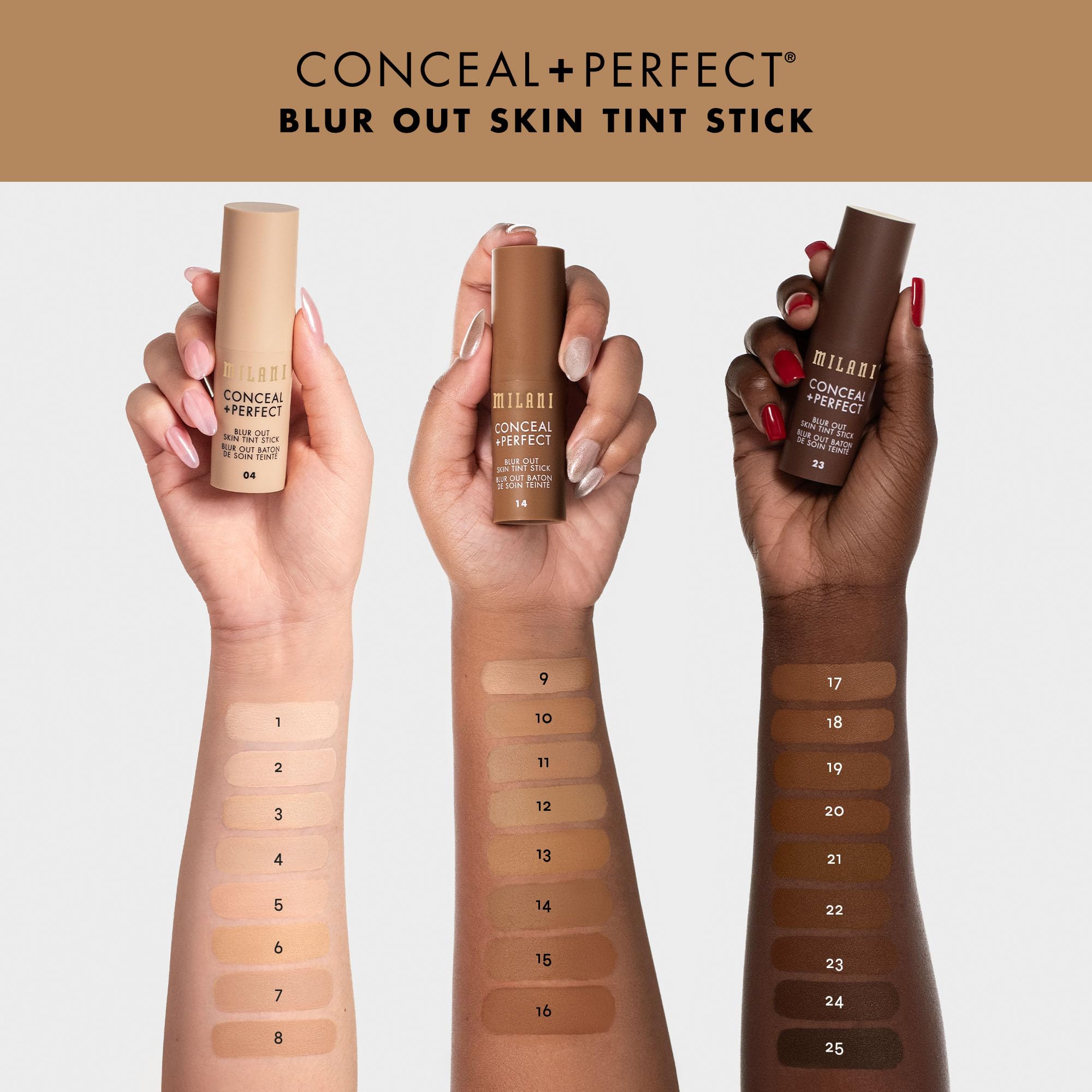 Milani Conceal + Perfect Skin Tint Stick, textura ligera para retoques diarios.