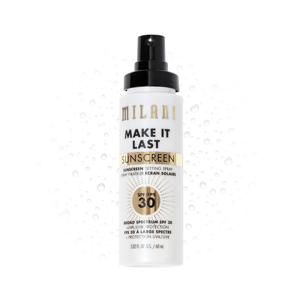Milani fijador FPS30 en botella protege piel y fija el maquillaje.
