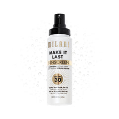 Milani fijador FPS30 en botella protege piel y fija el maquillaje.