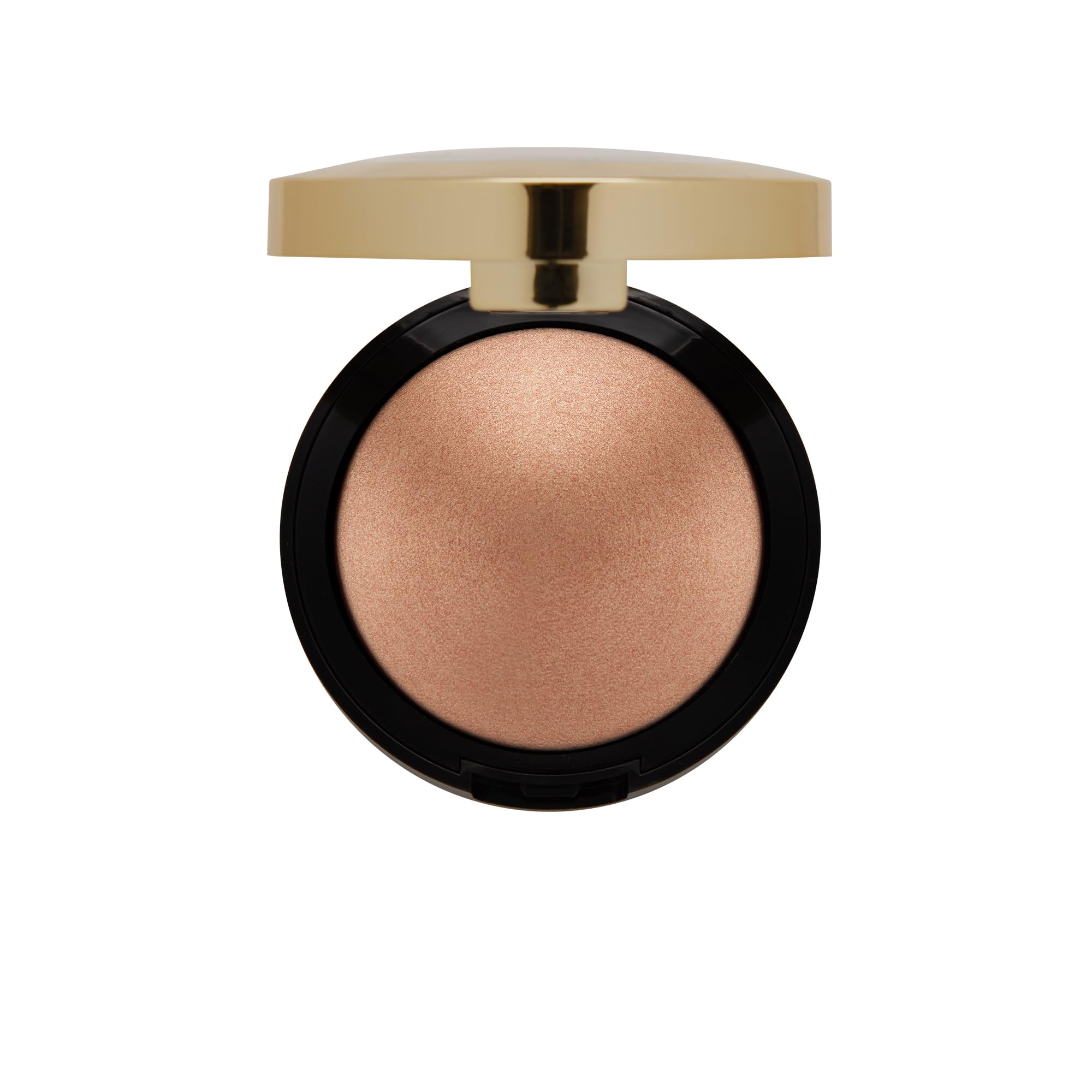 Milani iluminador horneado Rosa Italiana, recomendado con brocha para mejor intensidad.