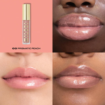 Milani labio brillo prismático durazno para un acabado translúcido y luminoso