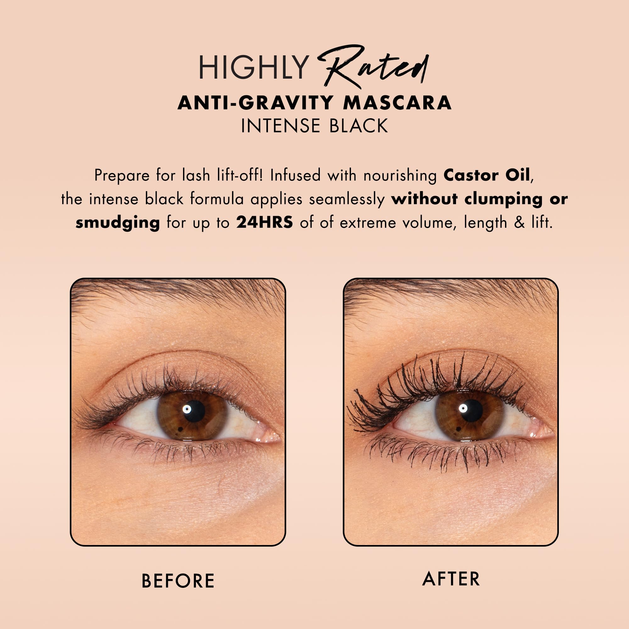 Milani Mascara con aceite de ricino para nutrición de pestañas.