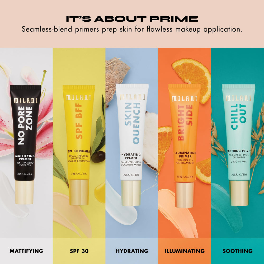 Milani primer con acabado dew para un aspecto luminoso y saludable.