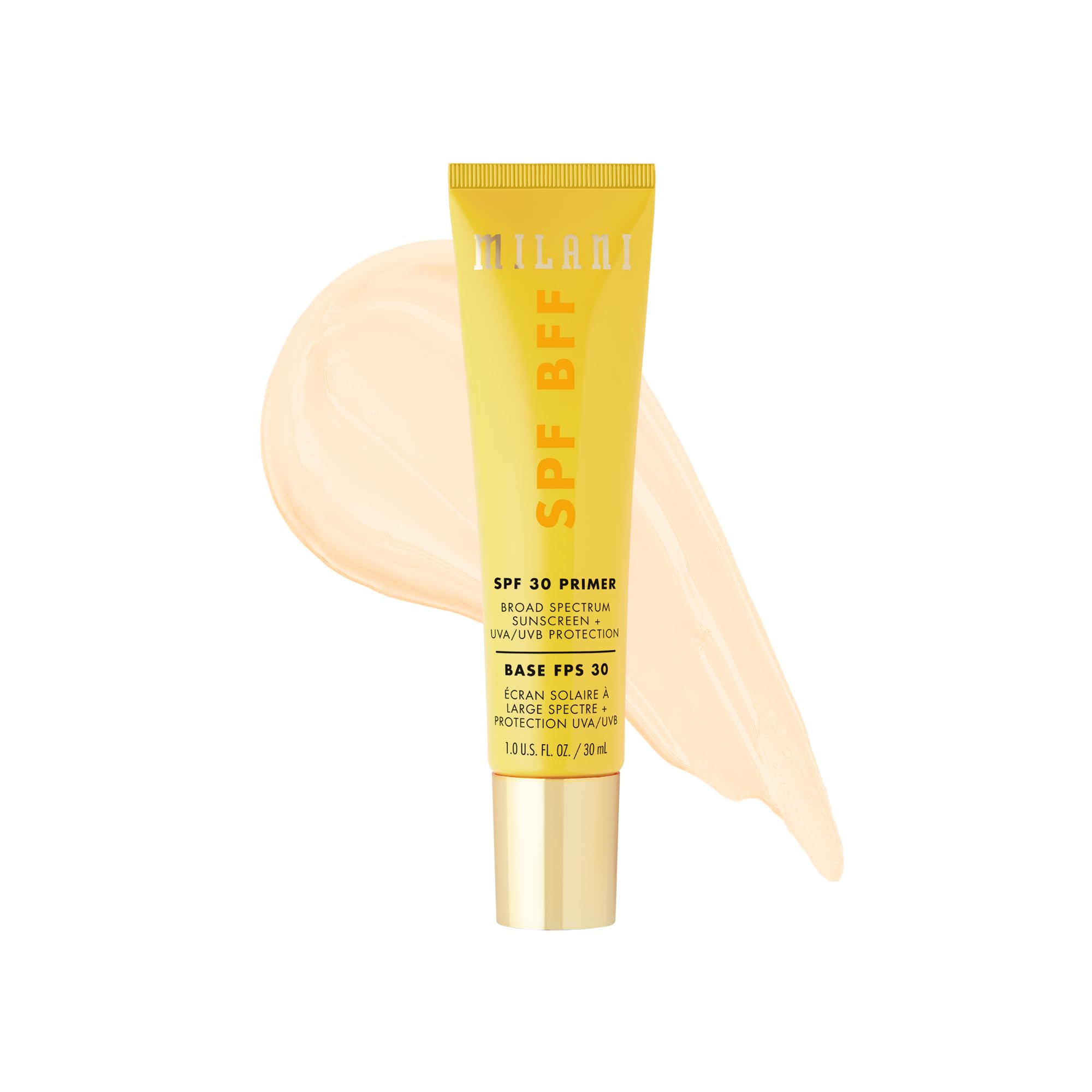 Milani primer facial SPF30 en envase, protege la piel y prepara la base.
