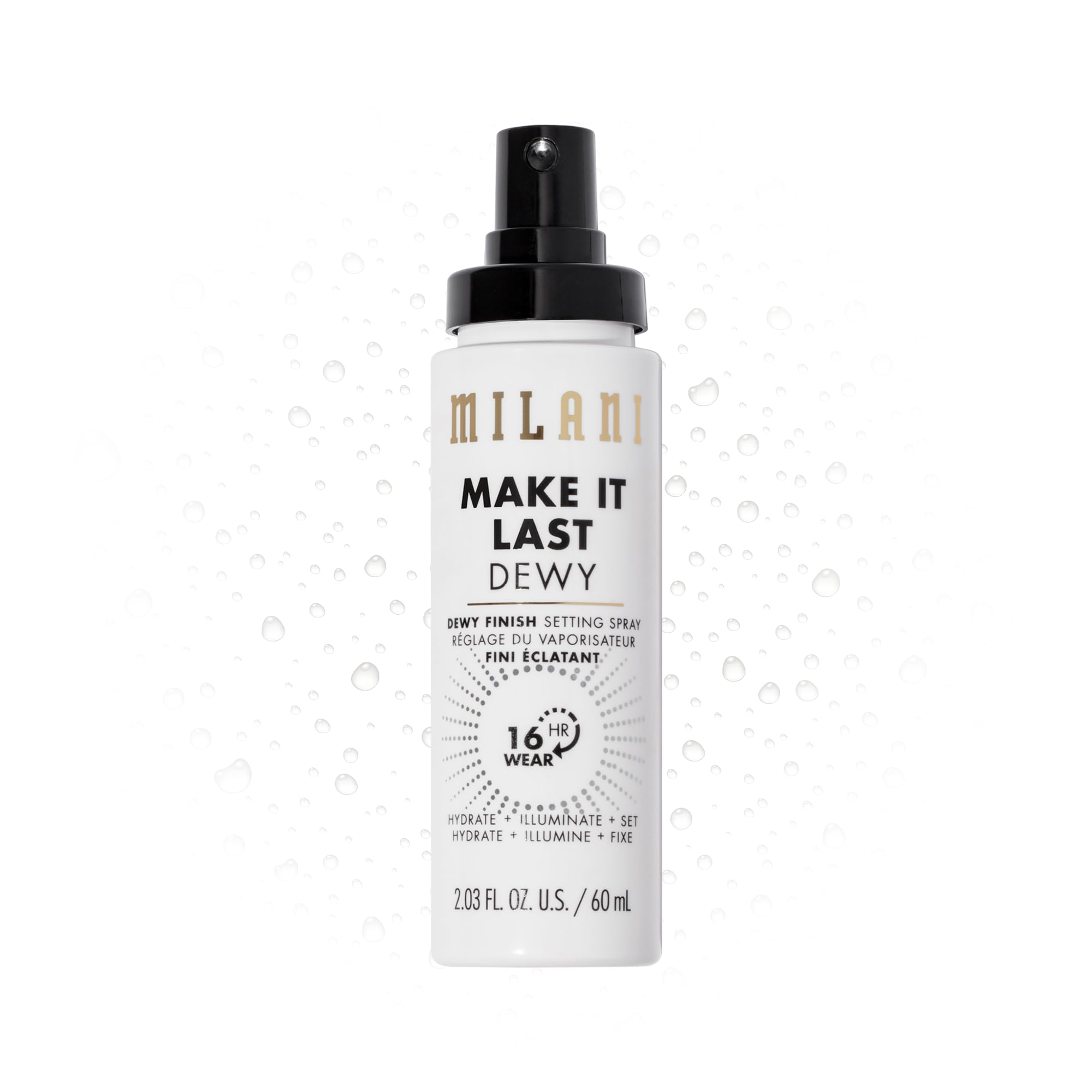 Milani Make It Dewy: bote frontal ofrece hidratación y brillo duradero para el maquillaje.