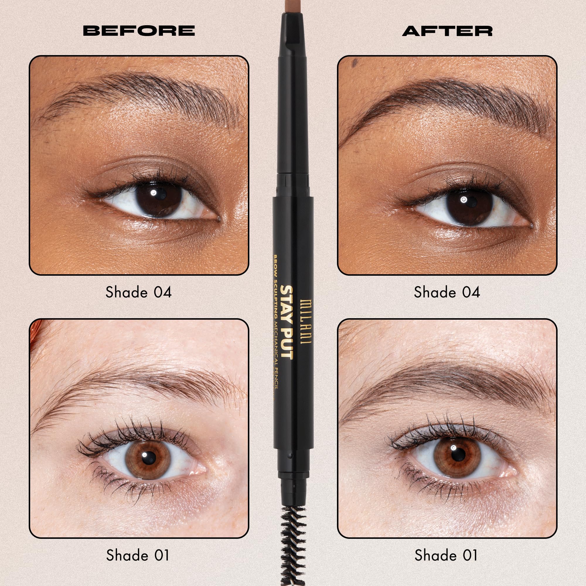 Milani Stay Put Brow Pencil libre de crueldad para belleza ética.