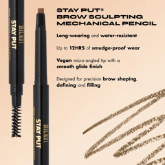 Milani Stay Put Brow Pencil muestra tono marrón oscuro para cejas definidas.