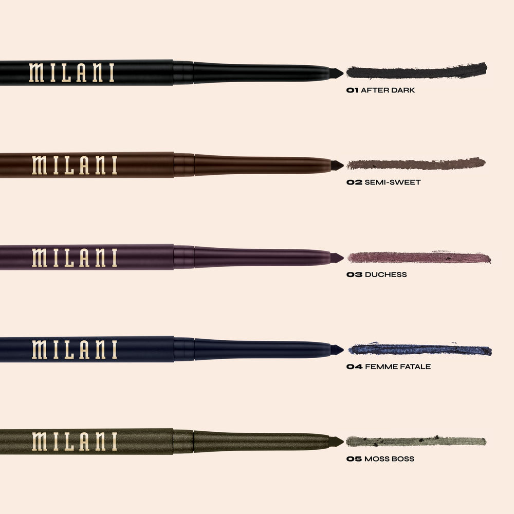 Fórmula resistente al sudor y al agua para Milani Stay Put Eyeliner After Dark.