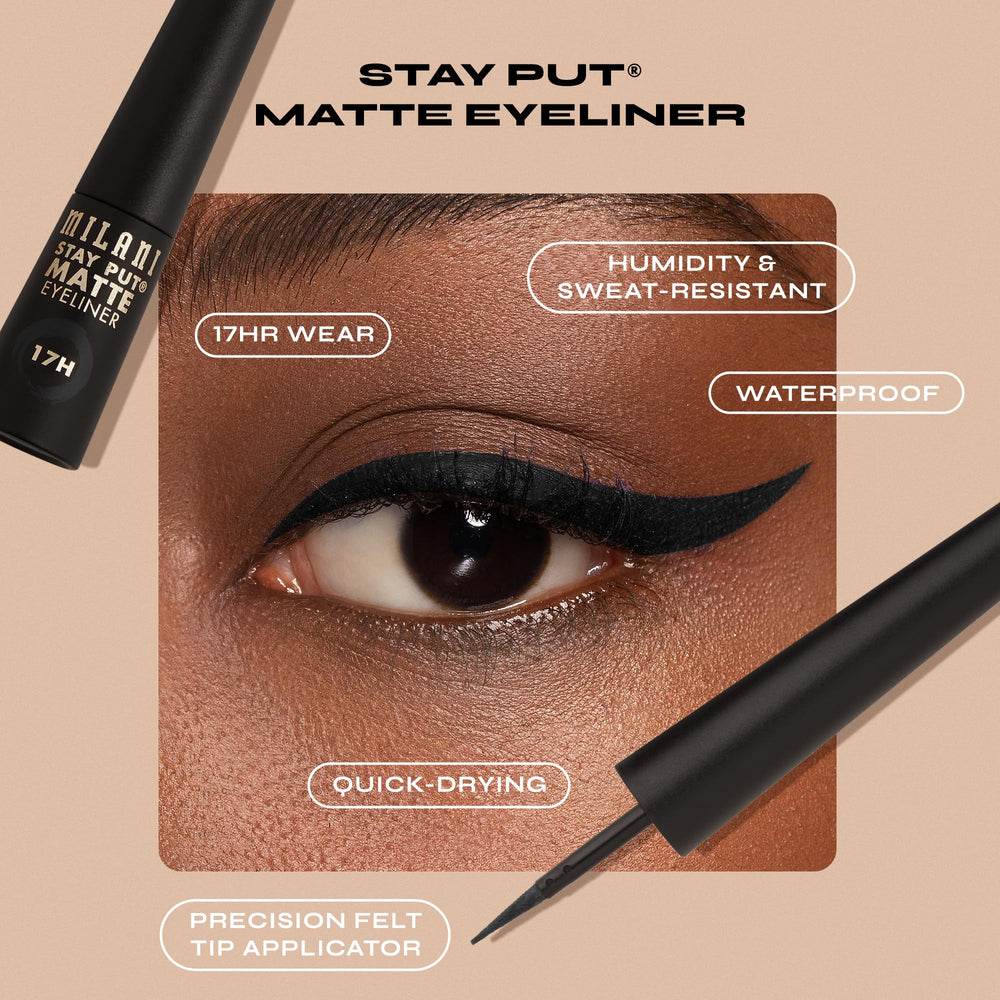 Milani Stay Put con aplicador fino para delineados finos y definidos.