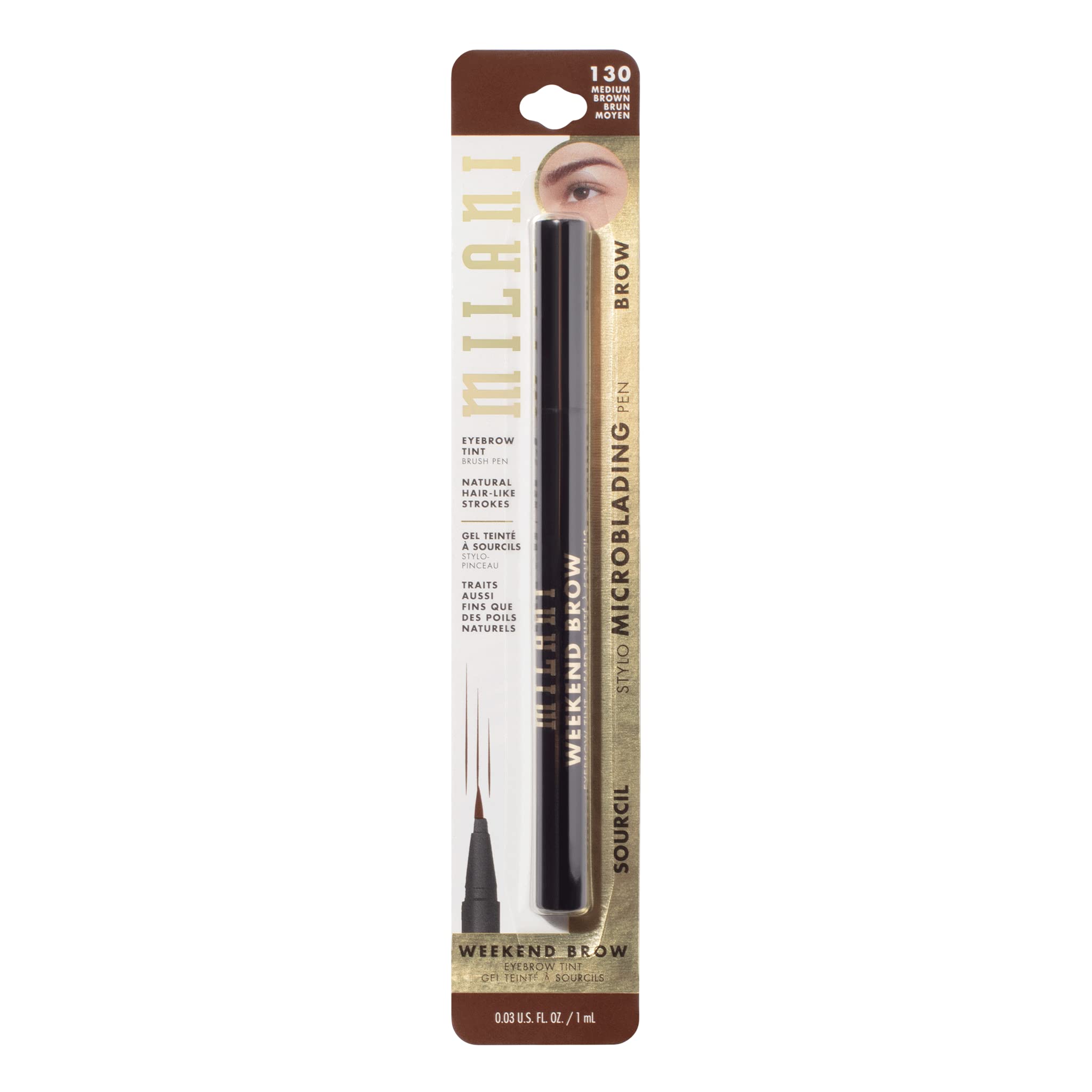 Milani Weekend Brow Tint 140 Espresso, pigmento de alta cobertura sin parecer artificial.