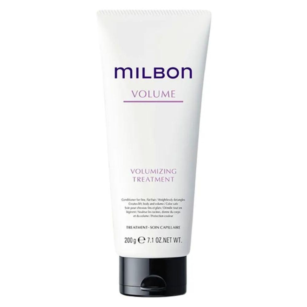Milbon Acondicionador Voluminizador, botella de 210 ml, aporta más cuerpo al cabello fino.