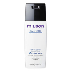 Milbon Champú alisador para cabello grueso en botella, suaviza y aporta brillo suave.