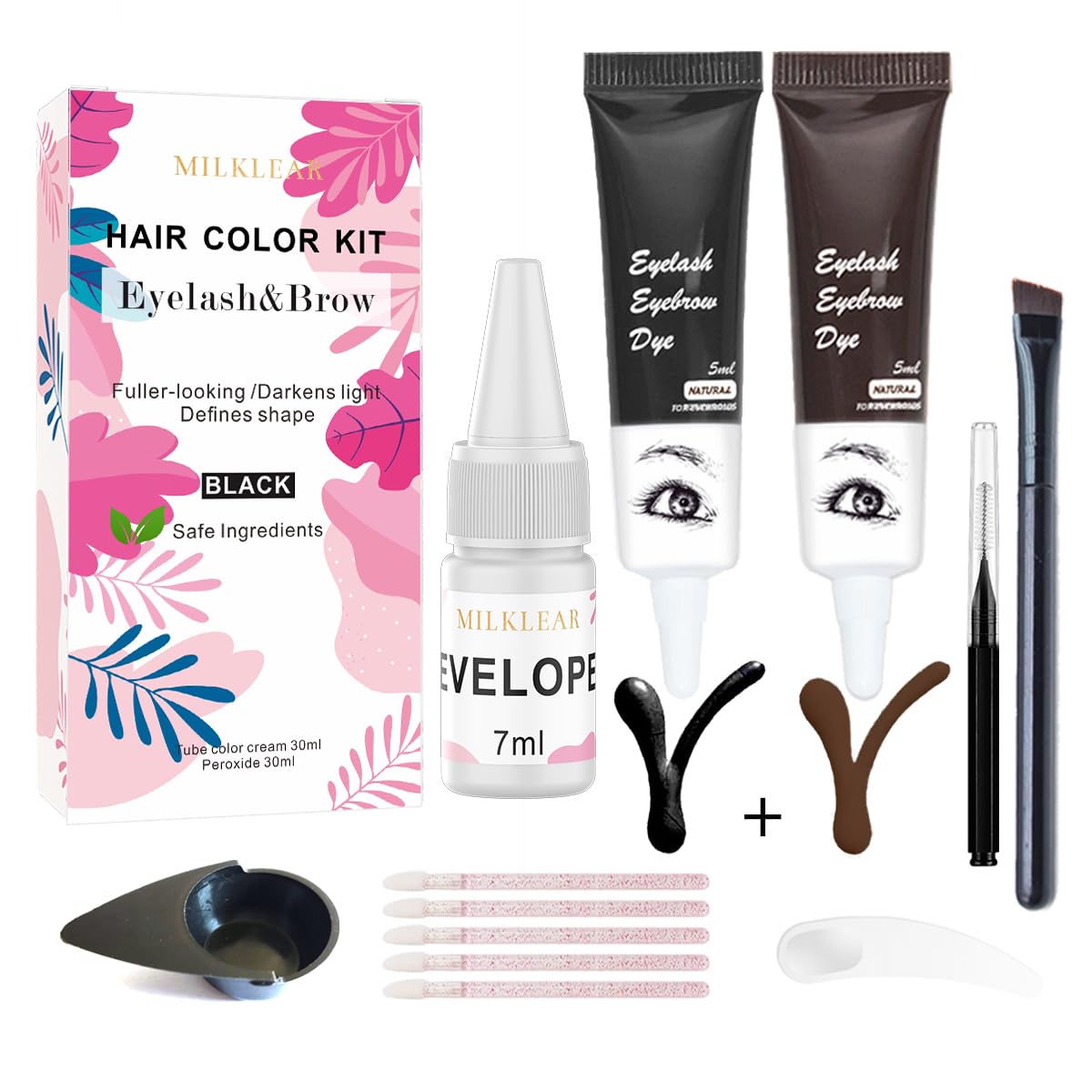 MILKLEAR coloración para pestañas y cejas en kit profesional para uso doméstico.
