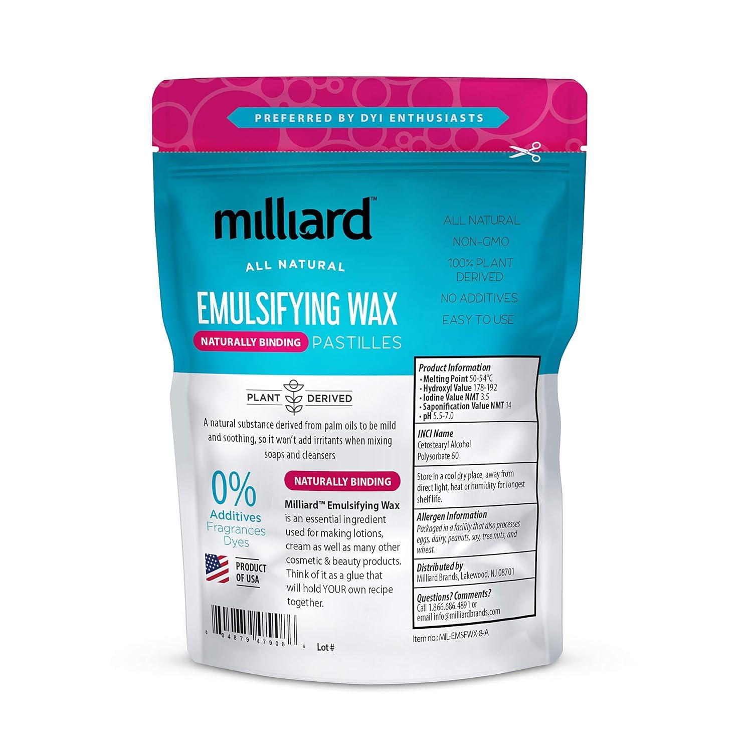 Milliard cera emulsionante NF pastillas traslúcidas para cremas suaves y estables