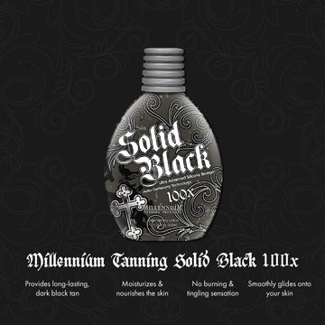 Bronceador de silicona Solid Black 100X realza el tono de la piel.