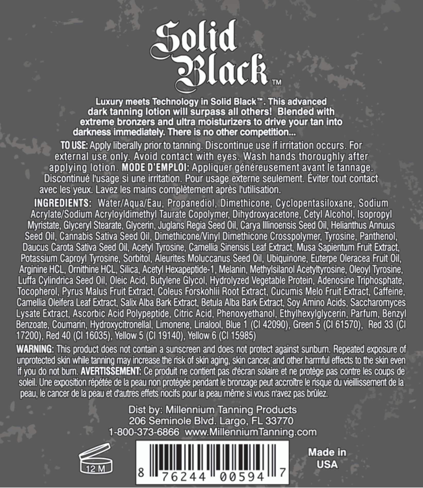 Millennium Tanning Solid Black 100X: textura suave e hidratante para la piel