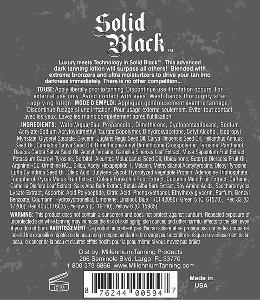 Millennium Tanning Solid Black 100X: textura suave e hidratante para la piel