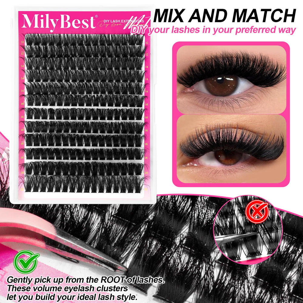 MilyBest kit pestañas clúster esponjosas, curva D para mirada abierta