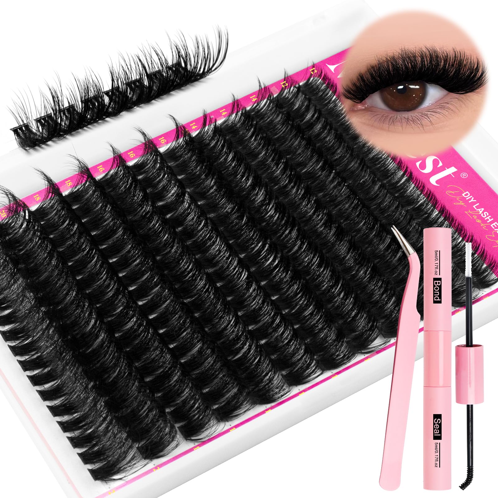 MilyBest kit pestañas clúster esponjosas, longitudes 12-22 mm para estilos versátiles