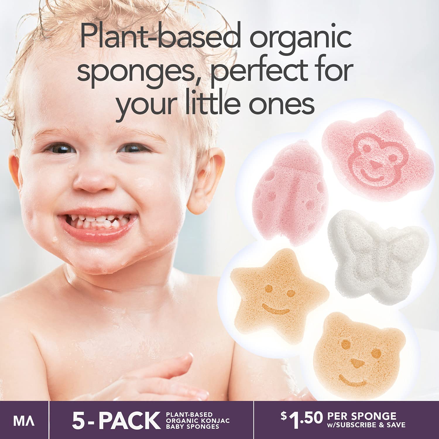 MINAMUL Konjac para bebés — mono: masaje suave para piel sensible.