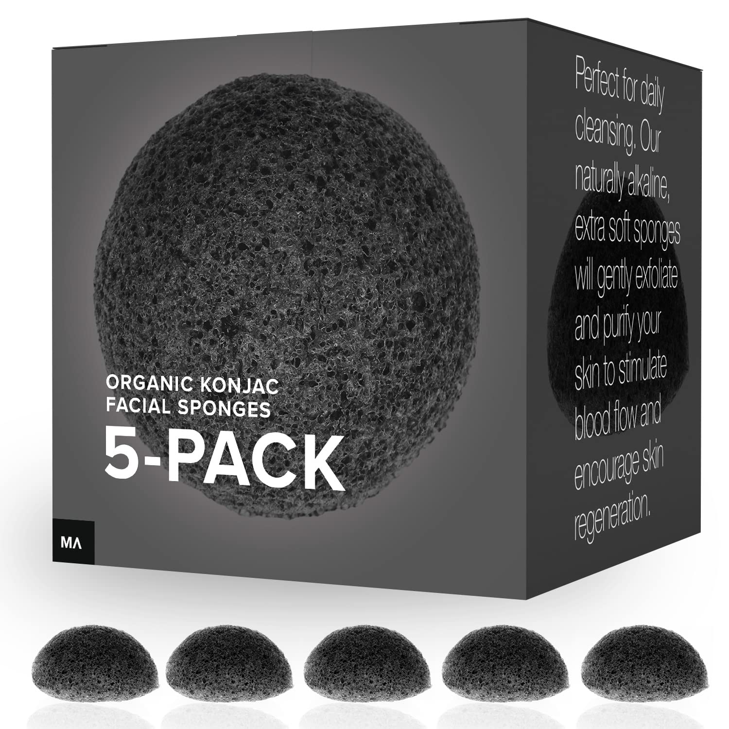 MINAMUL Konjac esponjas exfoliantes en estuche para cuidado diario de la piel.