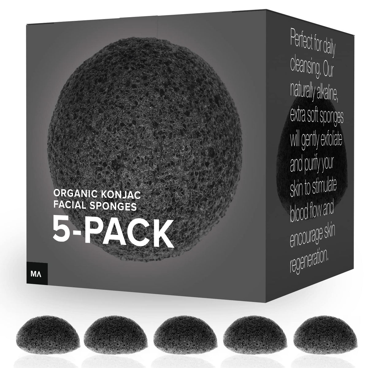 MINAMUL Konjac esponjas exfoliantes en estuche para cuidado diario de la piel.