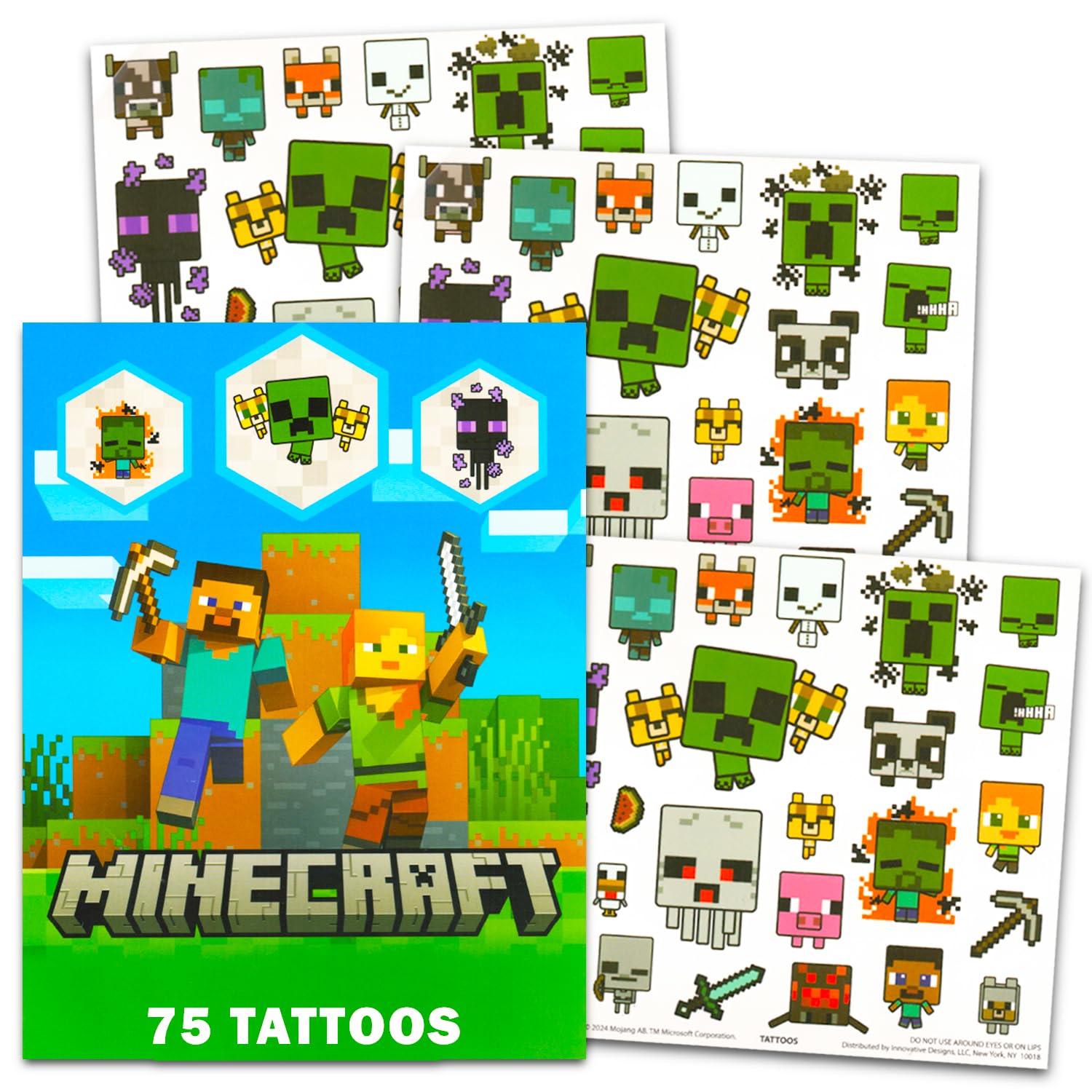Tatuajes temporales Minecraft: 75 diseños de personajes para fiestas y relleno de bolsas.