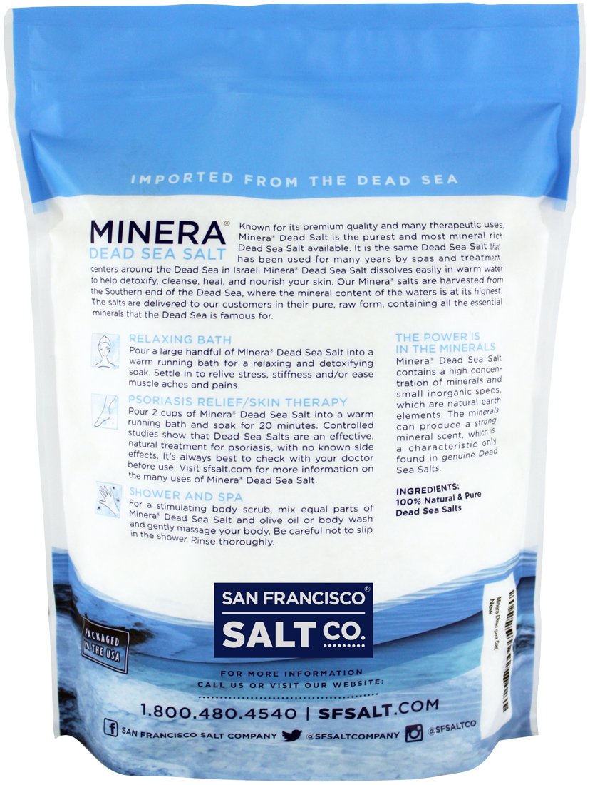 Minera Sal del Mar Muerto sin fragancia para piel sensible.