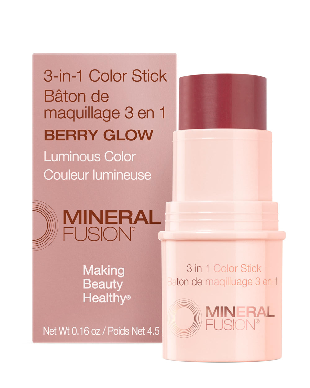 Barra de color Berry Glow de Mineral Fusion: aplicación rosada para mejillas con brillo natural