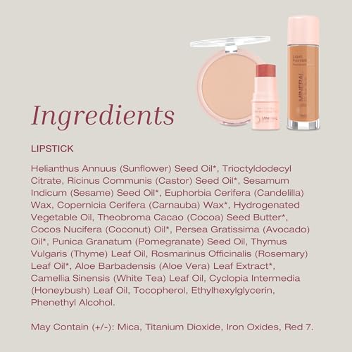 Labial Mineral Fusion Alluring, empaque compacto para retoques rápidos y portátil en cualquier momento.
