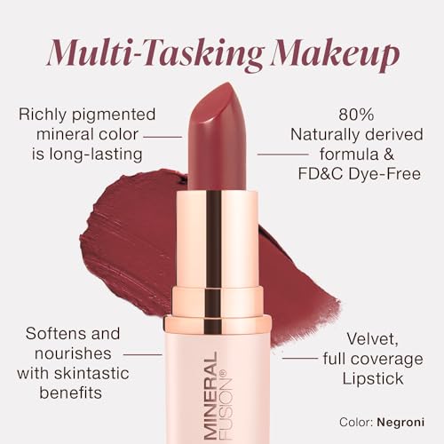 Labial Mineral Fusion Negroni, color vivo para look diario sin manchas